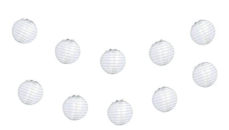 String Lights Nylon Lanterns Set of 10 4" Round White