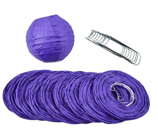 String Lights Paper Lanterns Set of 10 4" Round Purple