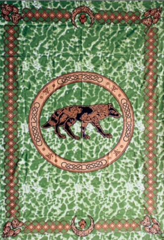 Tapestry Twin Size Celtic Wolf Green