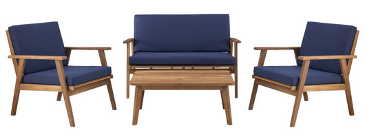 Cosgrove Acacia Wood Patio Chat Set Blue Cushion