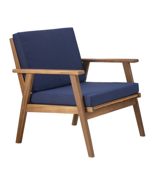 Cosgrove Acacia Wood Outdoor Chair with Blue Cushion