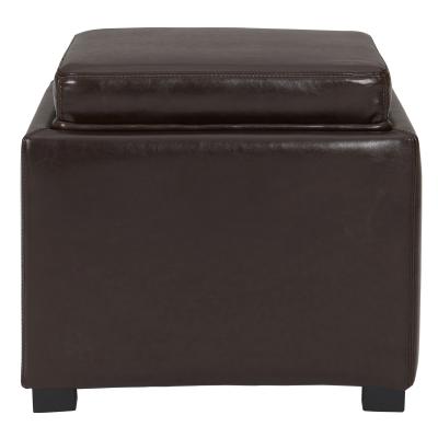 Cameron Leather Storage Ottoman Brown Leather Black Legs & Tray