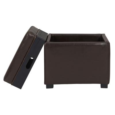 Cameron Leather Storage Ottoman Brown Leather Black Legs & Tray