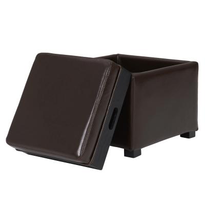 Cameron Leather Storage Ottoman Brown Leather Black Legs & Tray