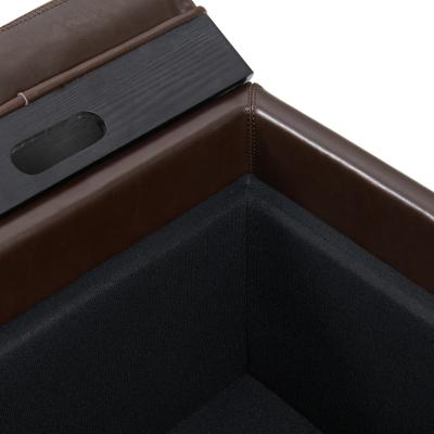 Cameron Leather Storage Ottoman Brown Leather Black Legs & Tray