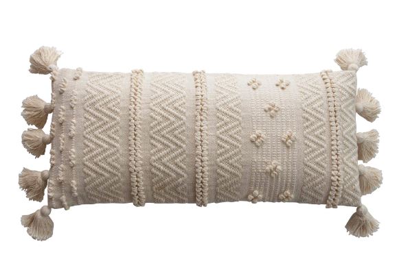 Pillow Pom Pom Appliques & Tassels Cream 16" x 36" Rectangular