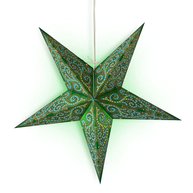 Star Lantern Green Vines Glitter