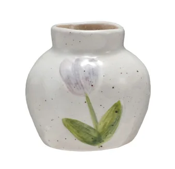 Vase Stoneware Hand Painted 2.5" Round x 2.25"H