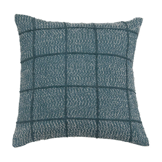 Pillow Embroidered Grid Woven Cotton Blue 20" Square