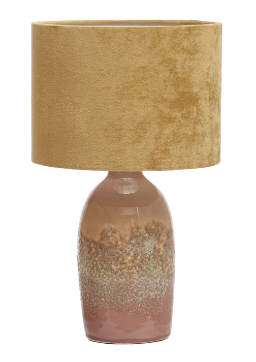 Lamp Tabletop Stoneware Reactive Glaze Velvet Shade Mauve & Mustard 16.5" High