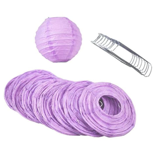 String Lights Paper Lanterns Set of 10 4" Round Lavender