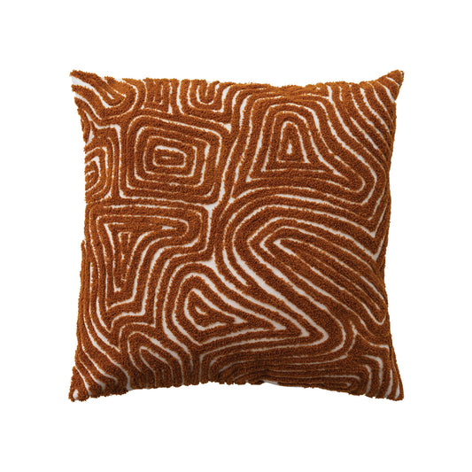 Pillow Cotton Tufted Design Cognac Brown & Natural 20" Square