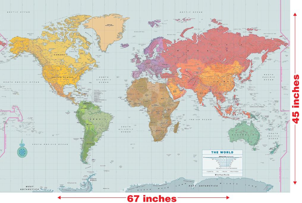 Wall Map Laminated World 67"Wx45"H