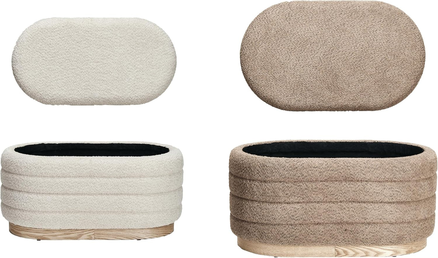 Ottoman Upholstered with Storage Wood Base - Brown - Large