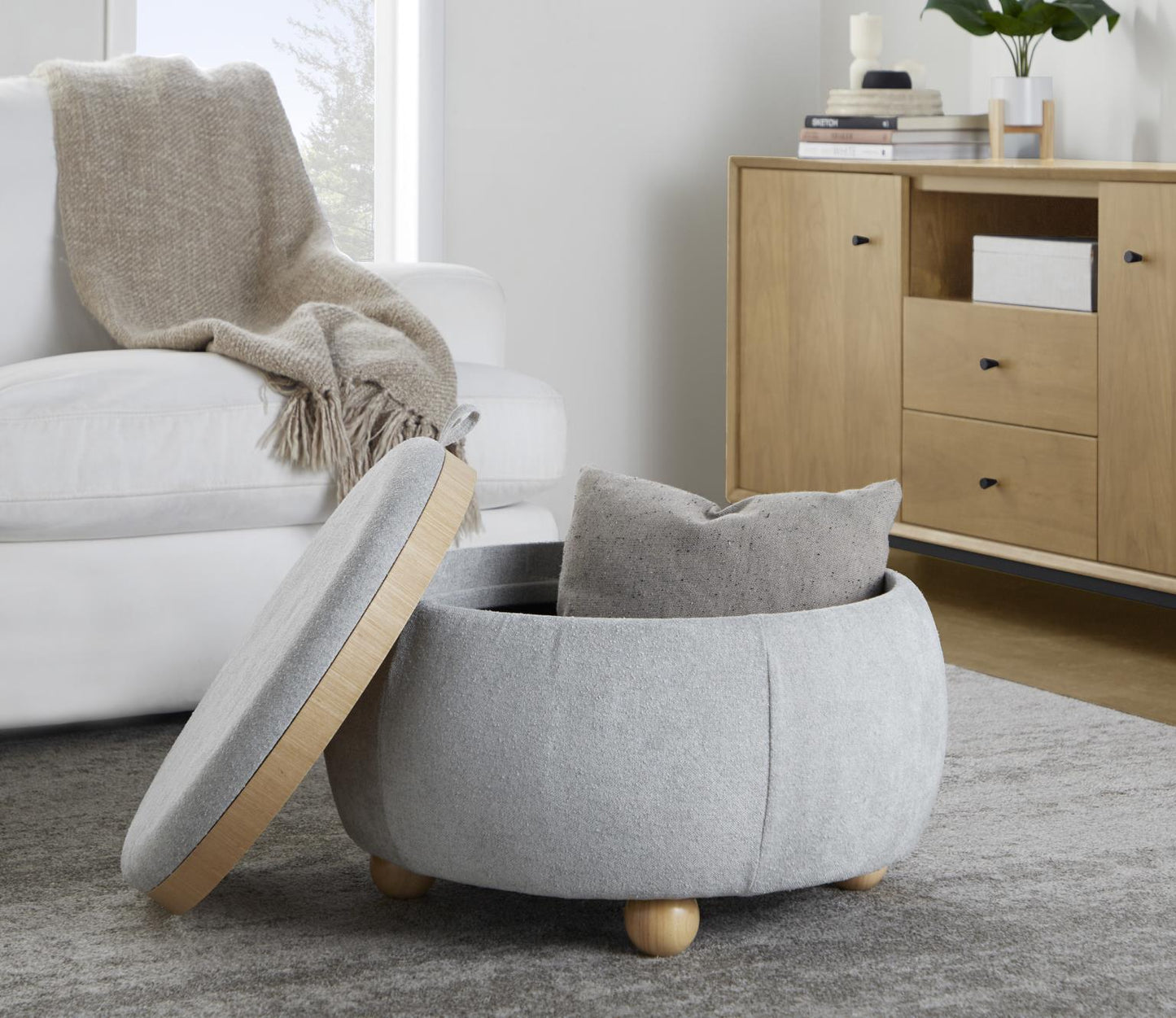 Tray Pouf Contemporary Storage Ottoman with Tray