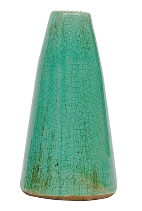 Vase Glazed Terracotta Cone Shape Turquoise 7.5" Large