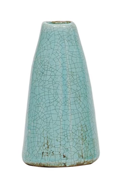 Vase Glazed Terracotta Cone Shape Turquoise 6" High Medium