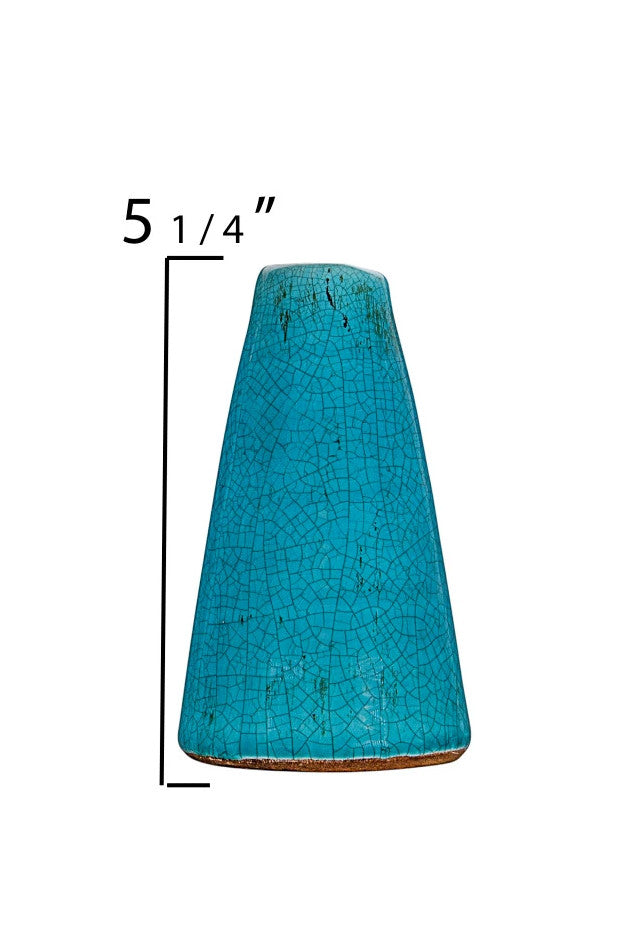 Vase Glazed Terracotta Cone Shape Turquoise 5" High Small