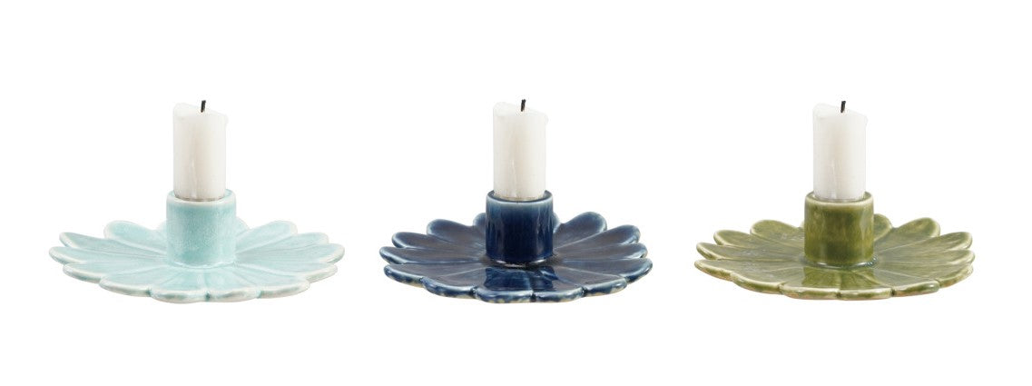 Taper Holder Stoneware Flower Shaped 3 Colors 5" Round (Sold Individually)