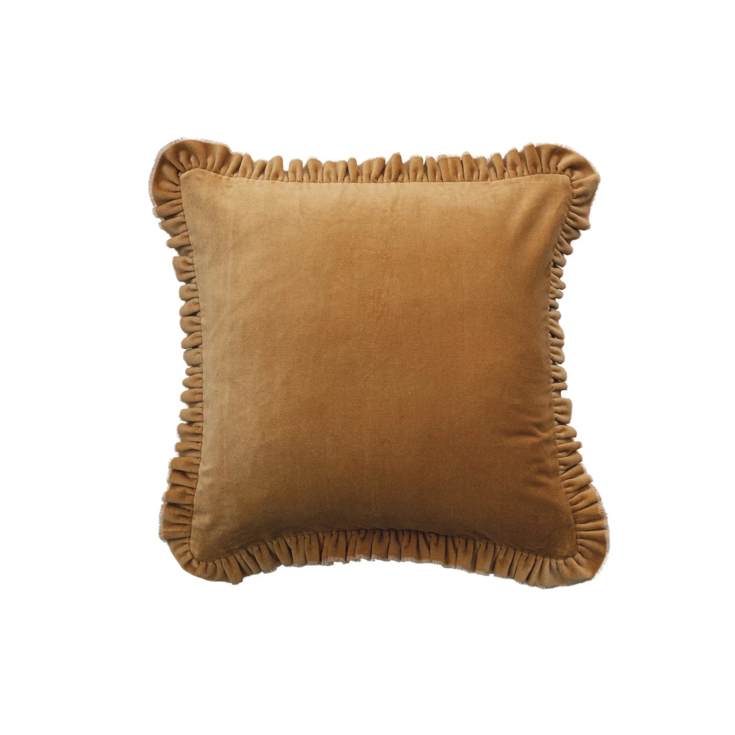 Pillow Cotton Velvet Ruffled Trim Mustard Yellow 20" Square