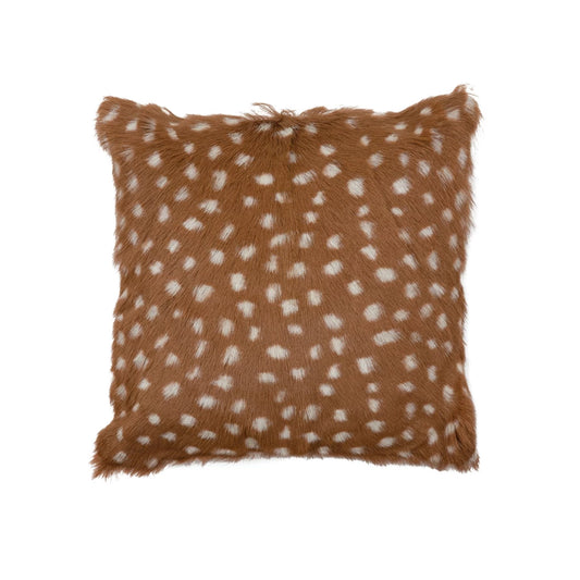 Throw Pillow Square Goat Fur Pillow Brown with White Spots 16"