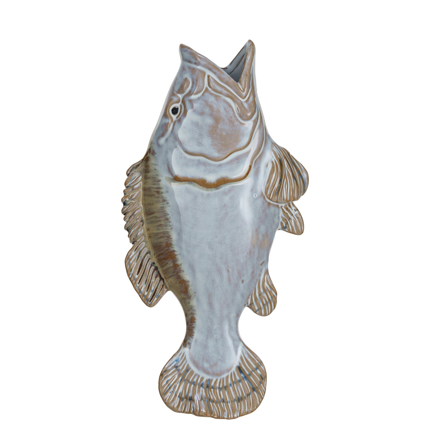 Wall Vase Stoneware Fish White & Tan 11.75"H