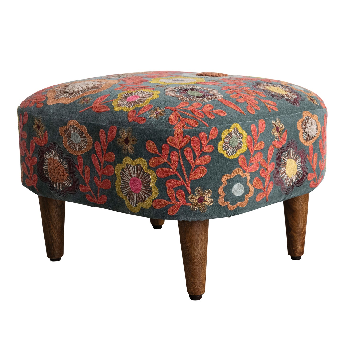 Ottoman Embroidered Flowers Rectangular Multi Colored