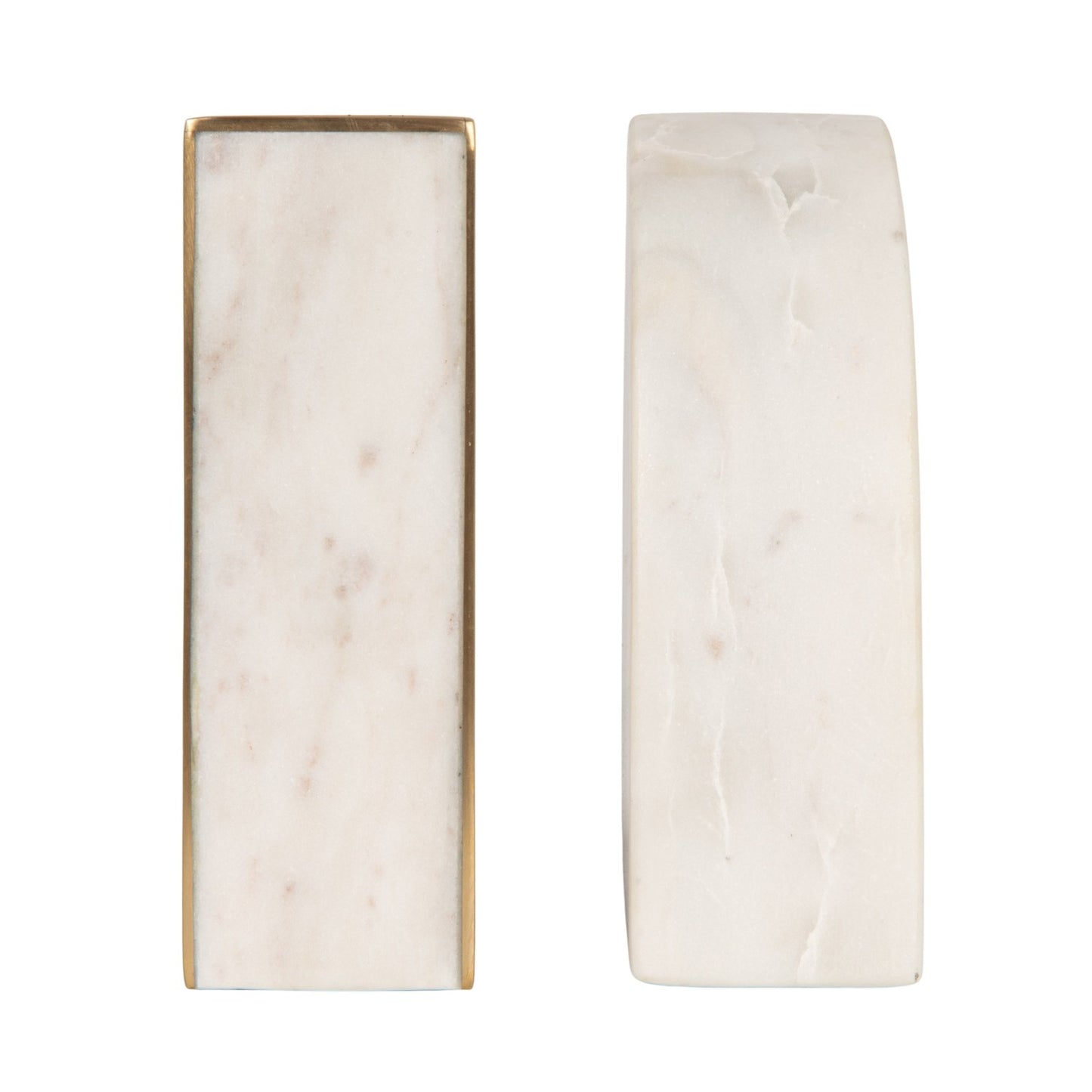 Bookends Marble White With Brass Inlay 5"h (Sold as Pair)