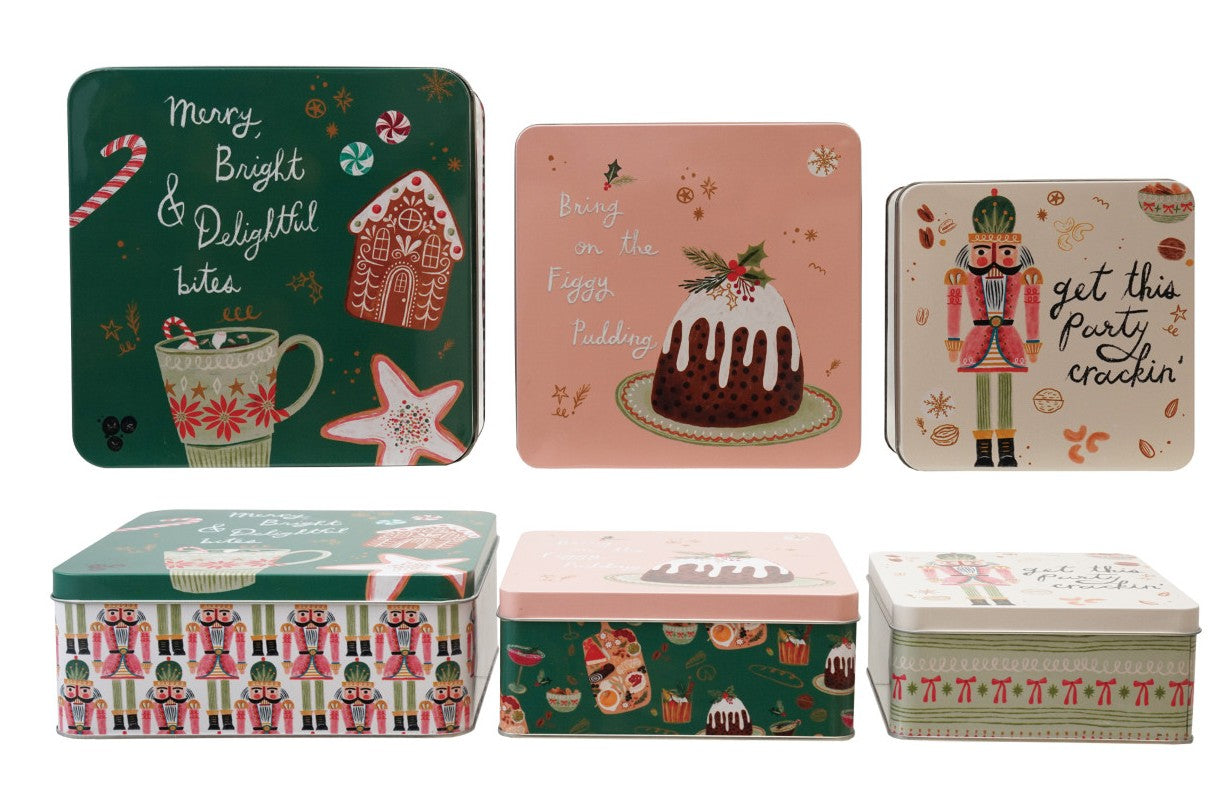 Holiday - Storage Tin - Festive Food Themed - Square