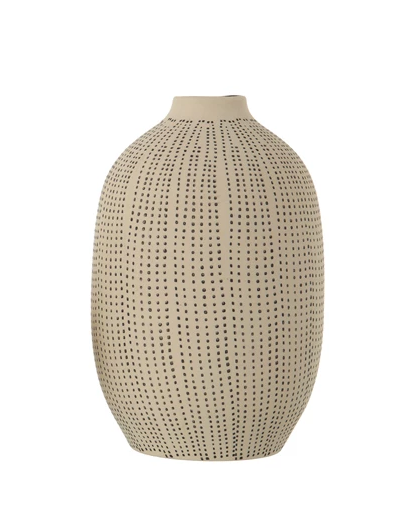 Vase Stoneware Textured White With Black Dots 5.5" High Large