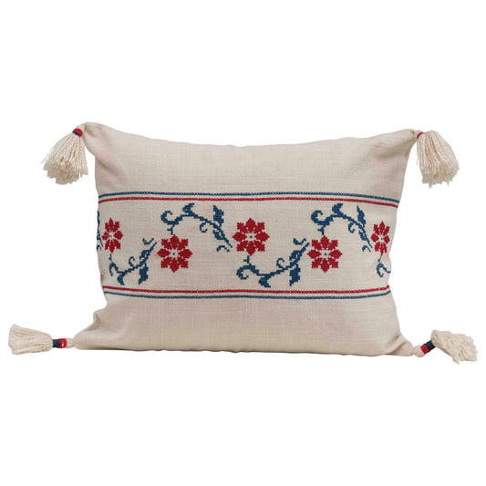 Lumbar Pillow Floral Embroidery with Tassels & 20" x 14"