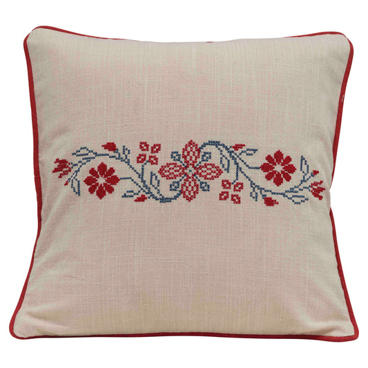 Throw Pillow Floral with Embroidery Cotton 18"