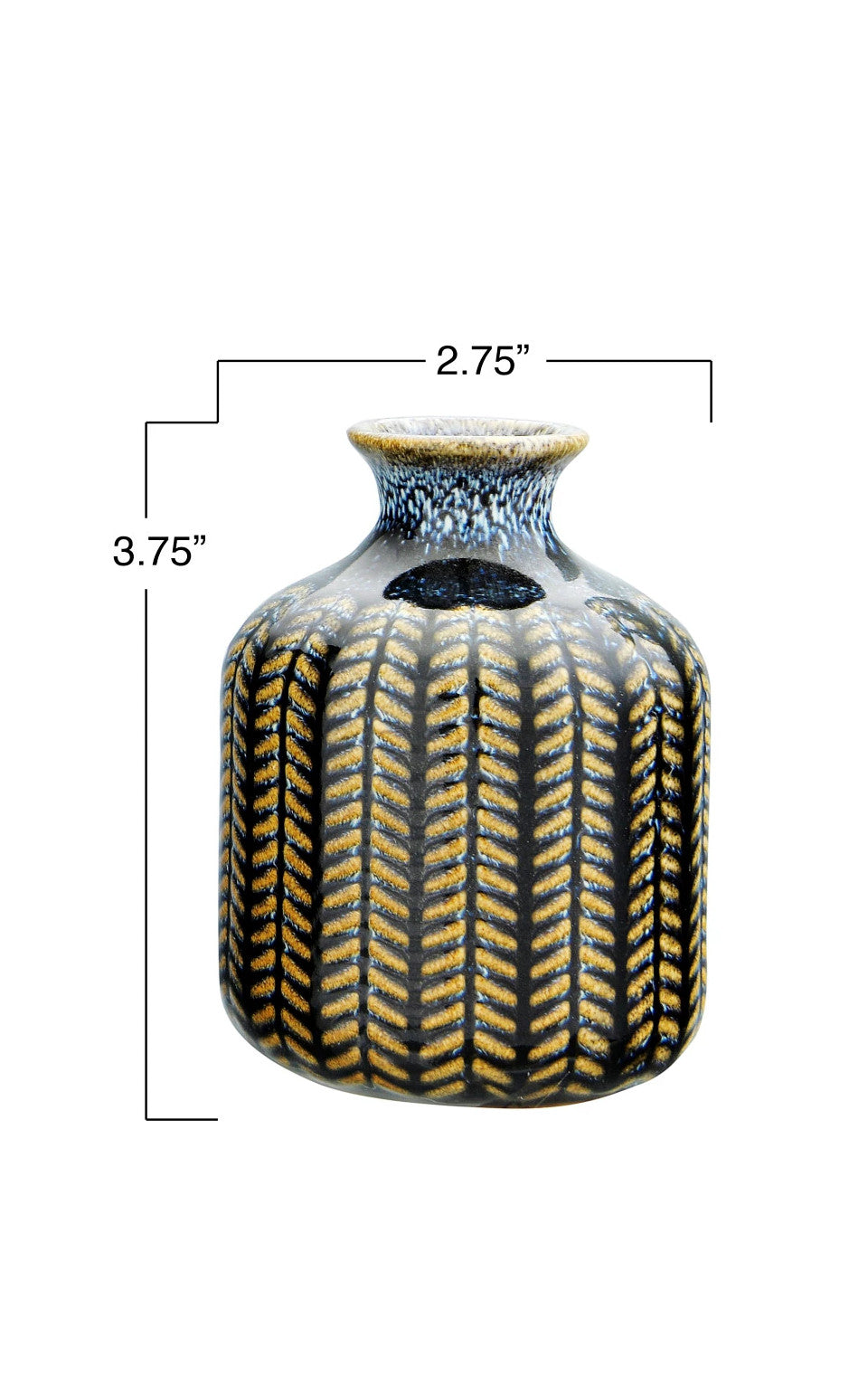 Vase Embossed Stoneware Reactive Glaze Blue Small