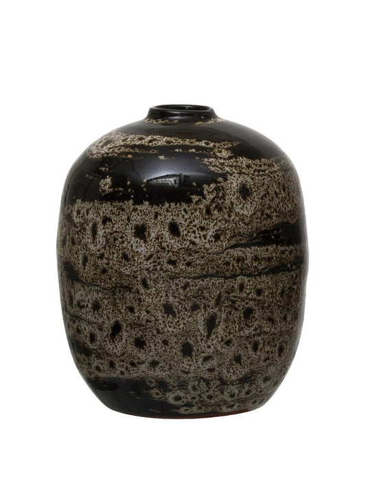 Vase Terracotta Round Reactive Glaze Brown 4" Round x 5" High Medium