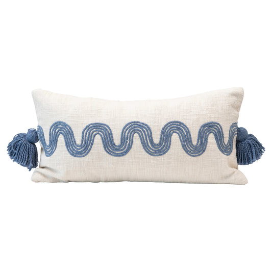 24" x 12" Lumbar Pillow with Embroidered Pattern & Tassels