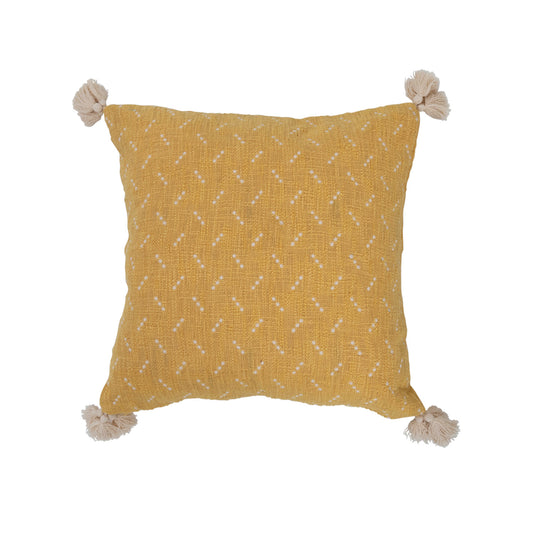 Throw Pillow Cotton Slub with Embroidered Dots & Tassels 20"