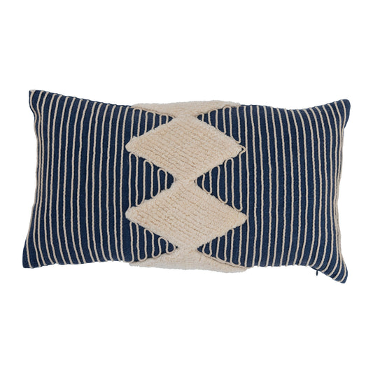 Lumbar Pillow Tufted with Embroidered Rope Stripes Cotton 20" x 12"