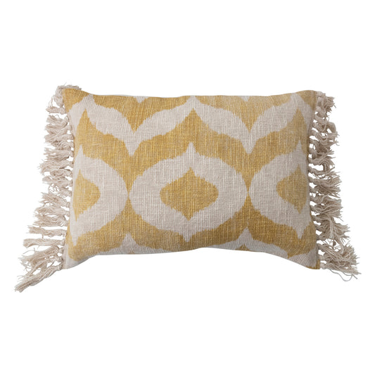 Lumbar Pillow Ikat Pattern Cotton Slub with Tassels 24" x 16"