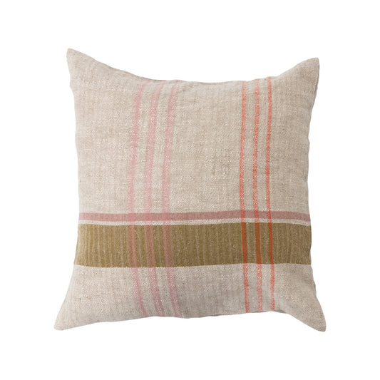 Throw Pillow Plaid Woven Cotton & Linen 20"