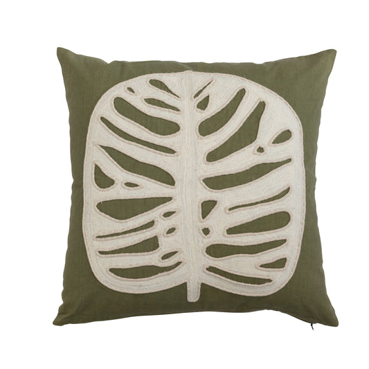 Throw Pillow Cotton Applique Leaf & Embroidery 20"