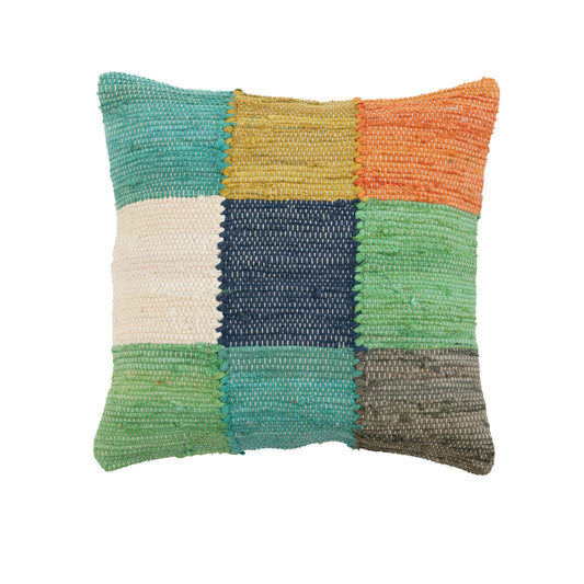 20" Woven Cotton Dhurrie Pillow, Polyester Fill Multi Color