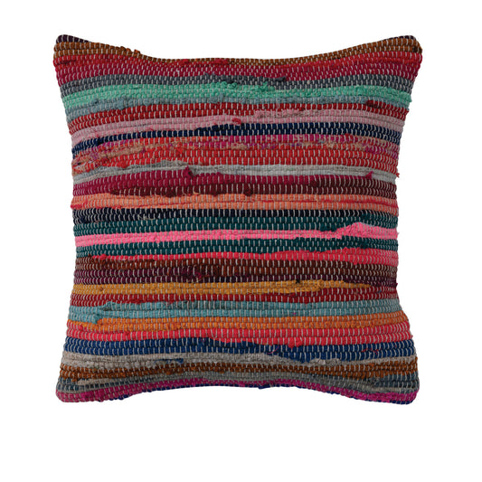 18" Woven Recycled Cotton Chindi Pillow, Polyester Fill
