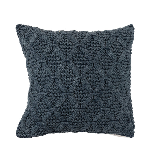 Pillow Cable Knit Pattern Woven Cotton Blue 18" Square