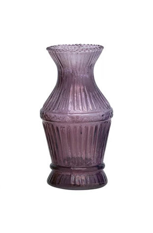 Vase Debossed Glass Purple 5" High Medium