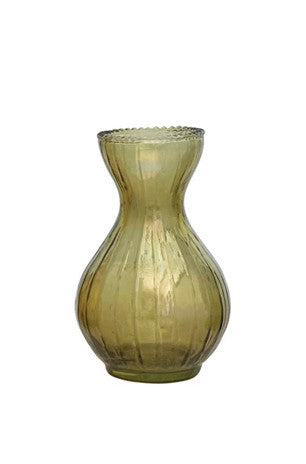 Vase Debossed Glass Chartreuse Green 4.25" High Small