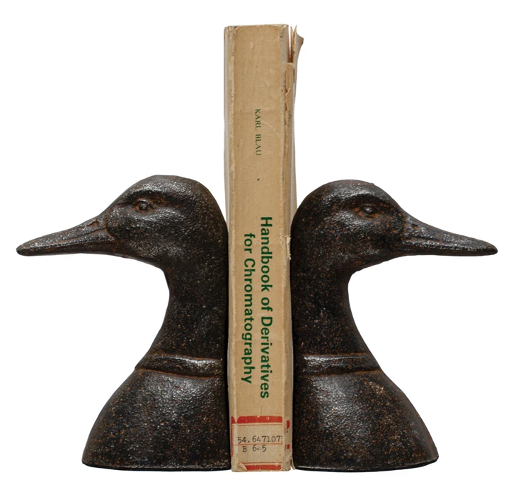 Bookends Cast Iron Duck Heads Brown (Sold as Pair)