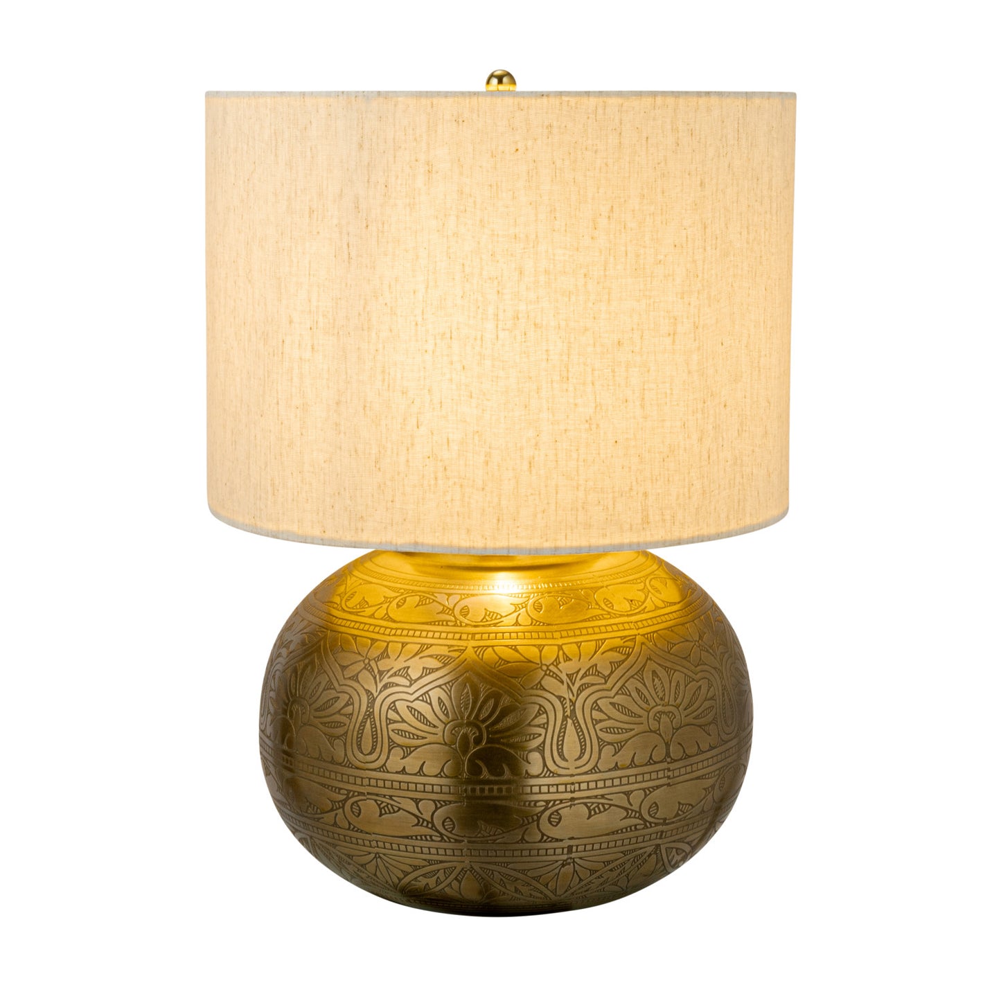 Etched Metal Table Lamp with Cotton Shade & Inline Switch