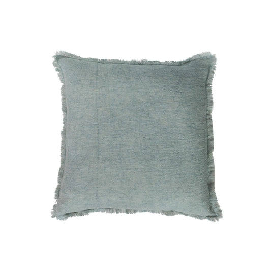20" Square Stonewashed Linen Pillow w/ Fringe Mint Color