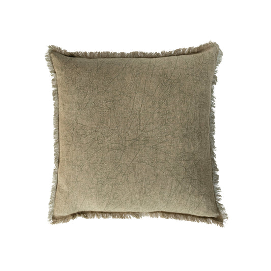 20" Square Stonewashed Linen Pillow w/ Fringe Olive Color