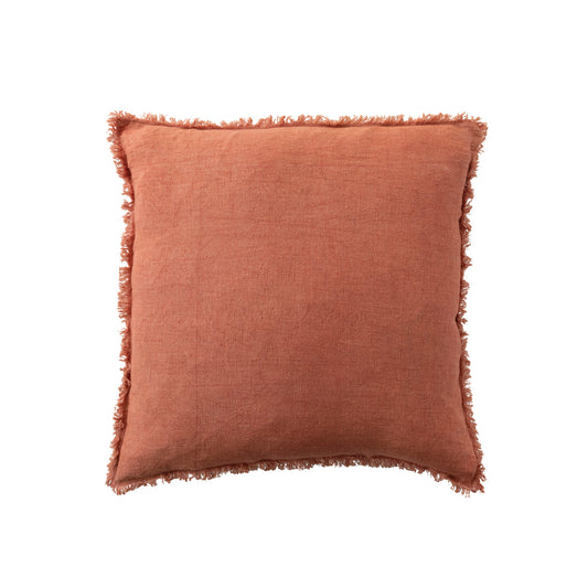 20" Square Stonewashed Linen Pillow w/ Fringe Rust Color